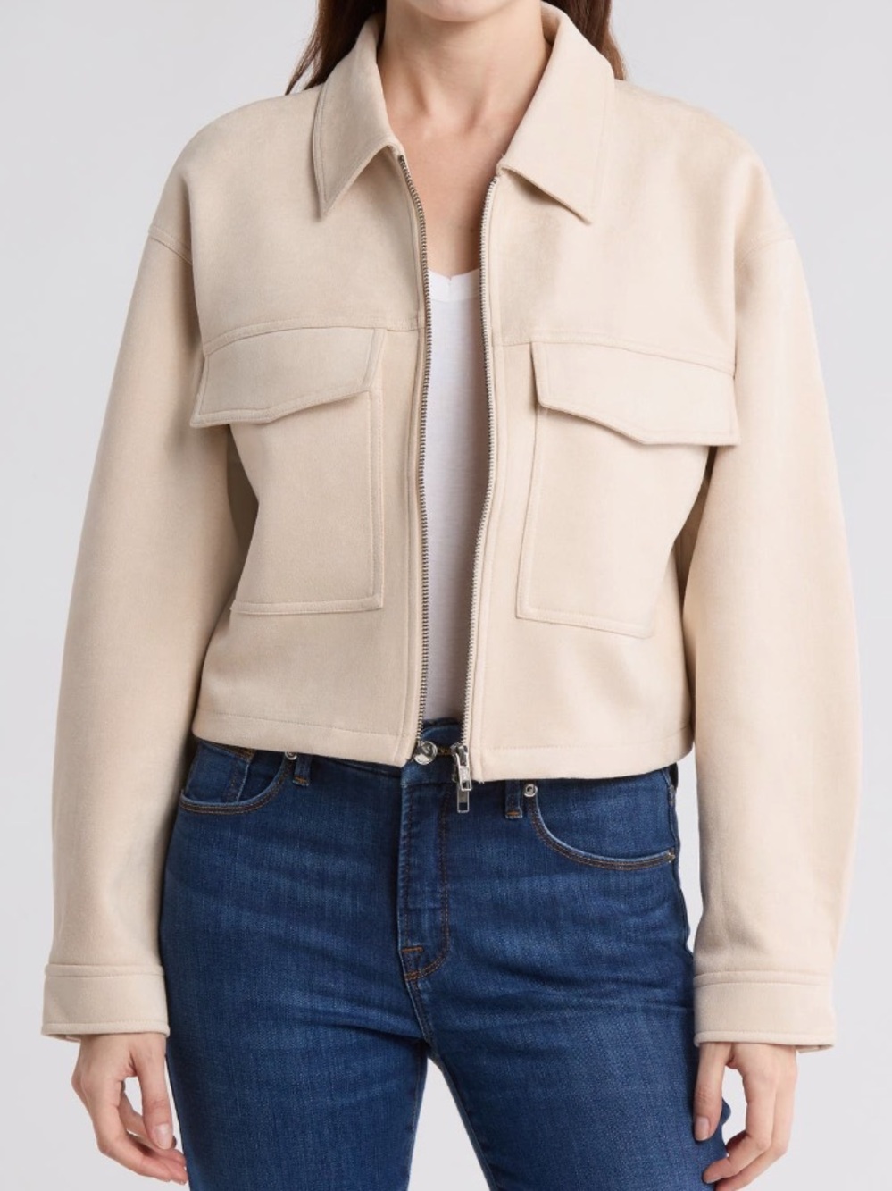 Melrose and Market Cropped Utility Jacket in Beige